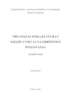 ORGANIZACIJSKA KULTURA I NJEZIN UTJECAJ NA ODRŽIVOST POSLOVANJA