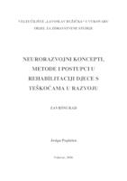 NEURORAZVOJNI KONCEPTI, METODE I POSTUPCI U REHABILITACIJI DJECE S TEŠKOĆAMA U RAZVOJU