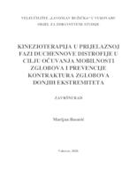 KINEZITERAPIJA U PRIJELAZNOJ FAZI DUCHENNOVE DISTROFIJE U CILJU OČUVANJA MOBILNOSTI ZGLOBOVA I PREVENCIJE KONTRAKTURA ZGLOBOVA DONJIH EKSTREMITETA