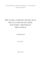 prikaz prve stranice dokumenta HRVATSKA NARODNA BANKA KAO REGULATOR MONETARNE POLITIKE U REPUBLICI HRVATSKOJ